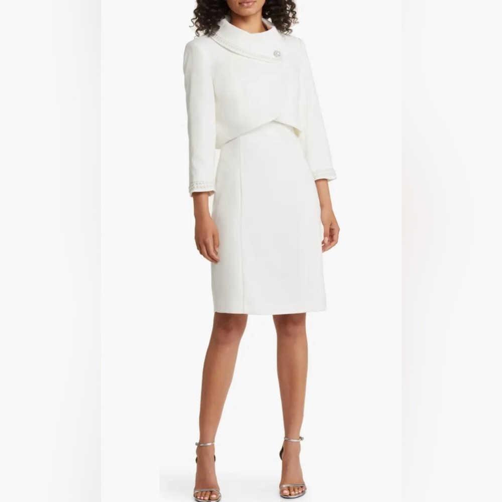 Tahari ASL Dress white w/pearls